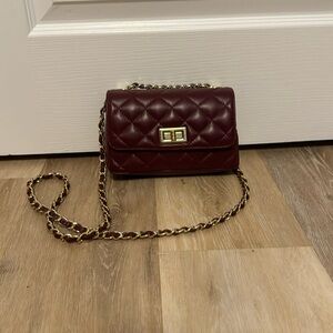 Genuine burgundy leather cross-body bag